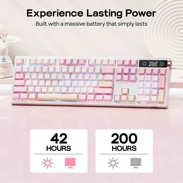 Alt view image 4 of 7 - TH108 PRO Full Size Mechanical Keyboard with Screen & Knob+Frost Jelly Keycaps Set - 126 Keys Forged Carbon Fiber Keycaps