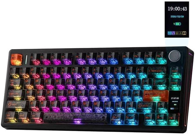 Main image of TH80 V2 PRO Wireless Gaming Keyboard with Screen&Knob, 10000mAh, 2.4Ghz/BT/USB-C, RGB, Hot Swap, Custom Driver, NKRO, PBT Keycap, Mechanical Keyboard for PC/Mac (Black, Sea Salt Silent)