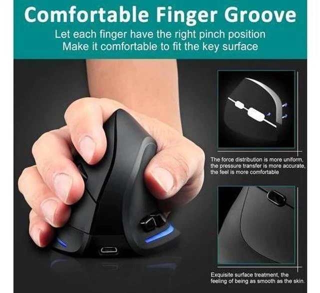 Alt view image 6 of 6 - TRELC Wireless Mouse Tri-Mode (BT 5.0/3.0+2.4GHz), Ergonomic Vertical Mouses with 3 Adjustable DPI, Rechargeable Optical Wireless Mice for 3 Devices, 7 Buttons for PC, Desktop, Laptop, Tablet (Black)