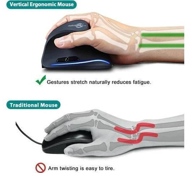 Alt view image 3 of 6 - TRELC Wireless Mouse Tri-Mode (BT 5.0/3.0+2.4GHz), Ergonomic Vertical Mouses with 3 Adjustable DPI, Rechargeable Optical Wireless Mice for 3 Devices, 7 Buttons for PC, Desktop, Laptop, Tablet (Black)