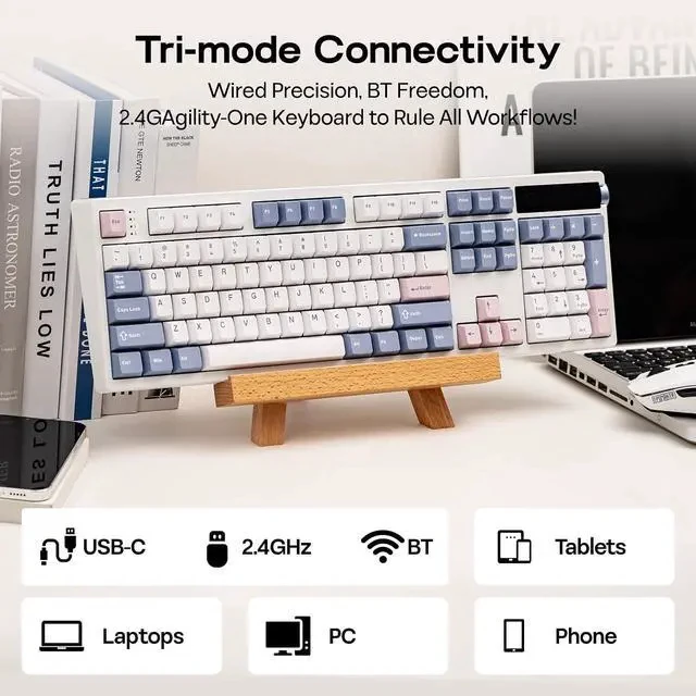 Alt view image 5 of 7 - TH108 PRO Full Size Mechanical Keyboard with Screen & Knob+Frost Jelly Keycaps Set - 126 Keys Forged Carbon Fiber Keycaps