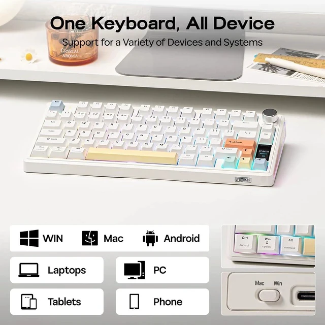 Alt view image 6 of 7 - TH80 V2 PRO Wireless Gaming Keyboard with Screen&Knob, 10000mAh, 2.4Ghz/BT/USB-C, RGB, Hot Swap, Custom Driver, NKRO, PBT Keycap, Mechanical Keyboard for PC/Mac (White, Creamy Jade)