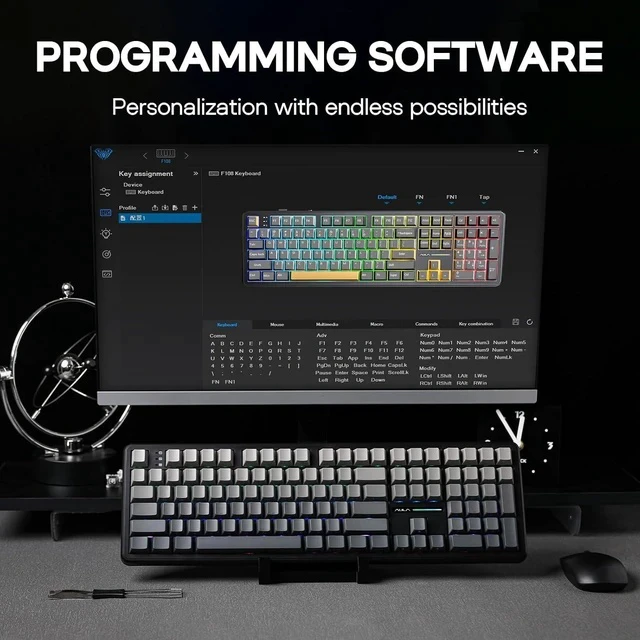 Alt view image 5 of 7 - Aula F108 Wireless Gaming Keyboard Graywood V3 Switch+35 Pieces Sea Salt Silent Switches Set