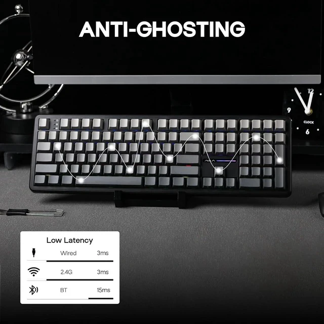 Alt view image 4 of 7 - Aula F108 Wireless Gaming Keyboard Graywood V3 Switch+35 Pieces Sea Salt Silent Switches Set