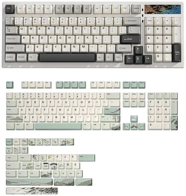 Main image of YZ98 Gasket Mechanical 99 Key Hot Swappable Keyboard(Milk Switch, White), Spring Tea Dye Sub PBT Key