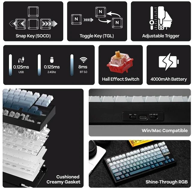 Alt view image 3 of 7 - G84 HE Wireless Hall Effect Keyboard+NEX Pro Wireless Gaming Mouse with RGB Charging Dock