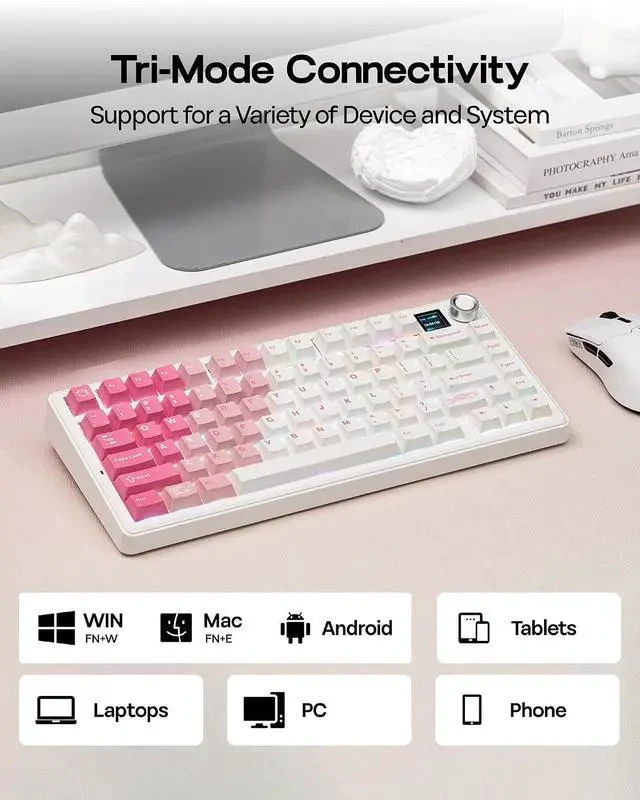 Alt view image 4 of 7 - X Aula F75 MAX Wireless Mechanical Keyboard with TFT Screen and Knob+Crystal Tactile Silent Mechanical Keyboard Switches Set