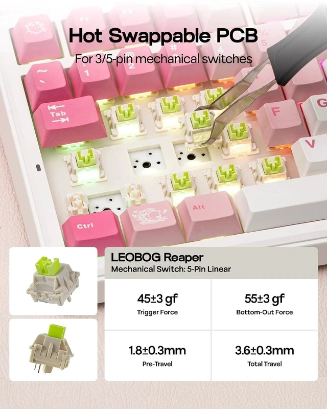 Alt view image 5 of 7 - X Aula F75 MAX Wireless Mechanical Keyboard with TFT Screen and Knob+Crystal Tactile Silent Mechanical Keyboard Switches Set
