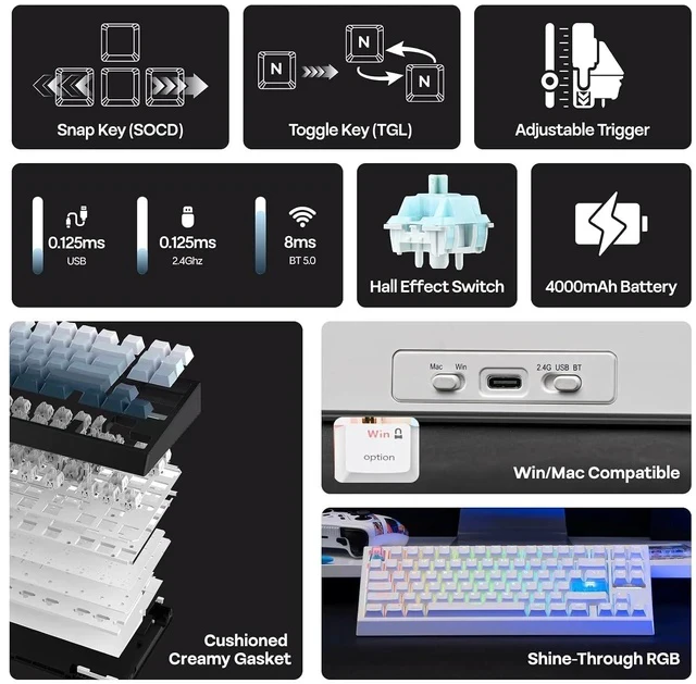 Alt view image 3 of 7 - G84 HE Wireless Hall Effect Keyboard+NEX Pro Wireless Gaming Mouse with RGB Charging Dock