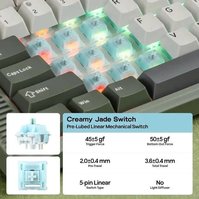 Alt view image 7 of 7 - RT85 Wireless Mechanical Keyboard with Joystick & DIY Screen | 8000mAh, BT/USB/2.4Ghz, Gasket, 5-Layer Paddings, Hot-Swap, PBT Keycap, 75% Gaming Keyboard (Army Green, Creamy Jade)