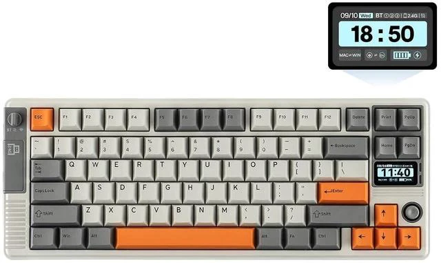 Main image of RT85 Wireless Mechanical Keyboard with Joystick & DIY Screen | 8000mAh, BT/USB/2.4Ghz, Gasket, 5-Layer Paddings, Hot-Swap, PBT Keycap, 75% Gaming Keyboard (Retro White, Creamy Jade)