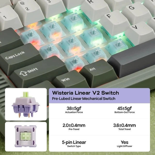 Alt view image 7 of 7 - RT85 Wireless Mechanical Keyboard with Joystick & DIY Screen | 8000mAh, BT/USB/2.4Ghz, Gasket, 5-Layer Paddings, Hot-Swap, PBT Keycap, 75% Gaming Keyboard (Army Green, Wisteria Linear)
