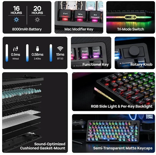 Alt view image 2 of 7 - HE75 V2 Hall Effect Gaming Keyboard+NEX Pro Wireless Gaming Mouse with RGB Charging Dock