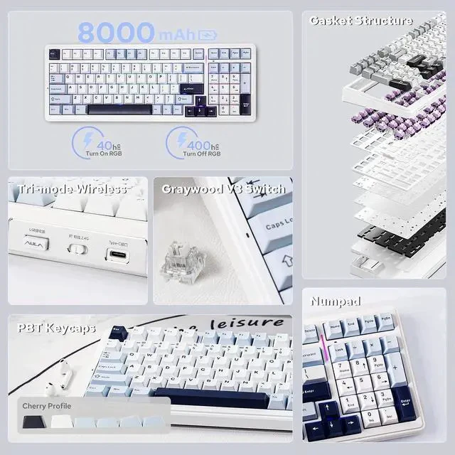 Alt view image 2 of 7 - x Aula F99 Wireless Mechanical Keyboard+ Click Gaming Mouse Wireless 2.4Ghz/Bluetooth/Type-C