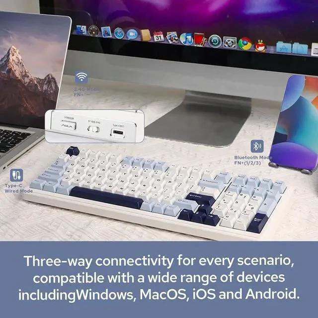 Alt view image 5 of 7 - x Aula F99 Wireless Mechanical Keyboard + 35 pcs Sea Salt Silent Mechanical Switch
