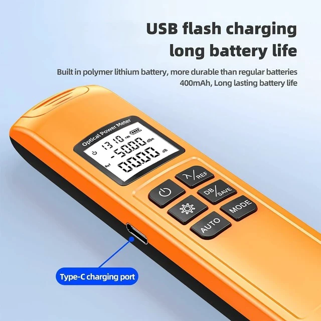 Alt view image 2 of 7 - Fiber Optic Power Meter, Rechargeable Optical Power Tester -50~+26 dBm, 10 Wavelengths Fiber Optic Cable Tester with LED Light, Support SC/ST/FC(with FC to LC Coupler Adapters)