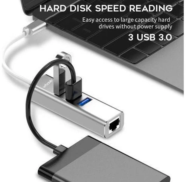 Alt view image 2 of 7 - 3 in 1 Type C To USB 3.0 With Rj45 Gigat Ethernet Network USB C HUB Adapter Thunderbolt 3 For MacBook Pro P20