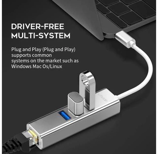 Alt view image 5 of 7 - 3 in 1 Type C To USB 3.0 With Rj45 Gigat Ethernet Network USB C HUB Adapter Thunderbolt 3 For MacBook Pro P20