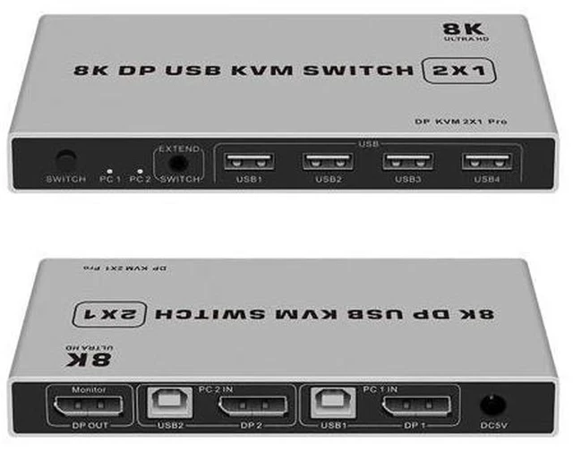 Alt view image 2 of 7 - 8K Dual-port DP USB KVM Displayport KVM Switch 4K@144hz 2-port USB KVM 8K Displayport 1.4 Switch KVM mouse&keyboad supported