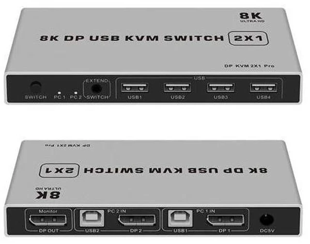 Alt view image 7 of 7 - 8K Dual-port DP USB KVM Displayport KVM Switch 4K@144hz 2-port USB KVM 8K Displayport 1.4 Switch KVM mouse&keyboad supported