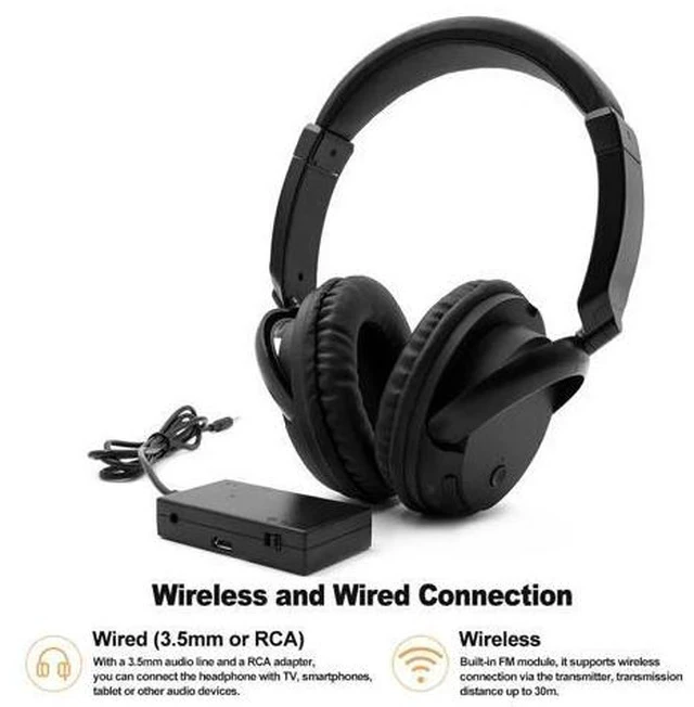 Alt view image 4 of 7 - Wireless Headphones 3.5mm Wired Headsets Over-Ear Music Earphones AUX Transmitter w/ Mic Radio for TV PC Phones MP3 Player