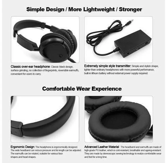 Alt view image 7 of 7 - Wireless Headphones 3.5mm Wired Headsets Over-Ear Music Earphones AUX Transmitter w/ Mic Radio for TV PC Phones MP3 Player