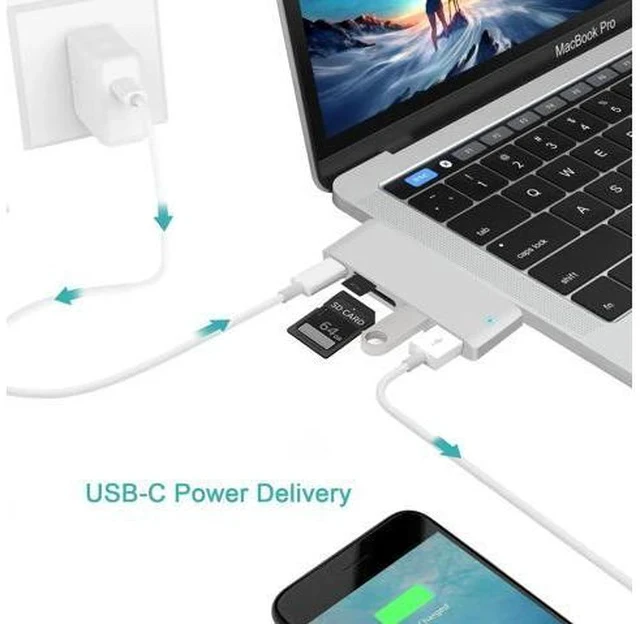 Alt view image 3 of 7 - 5 in1 USB C Hub Multiports USB Adapter for Macbook Pro Type C to USB3.0 SD TF Card Reader Adapter for 13/15inch MacBook Pro 2016