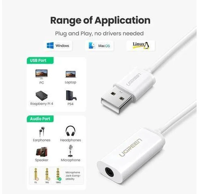 Alt view image 3 of 7 - Sound Card External 3.5mm USB Adapter USB to Headphone Speaker Audio Interface for Computer PS4 USB Sound Card
