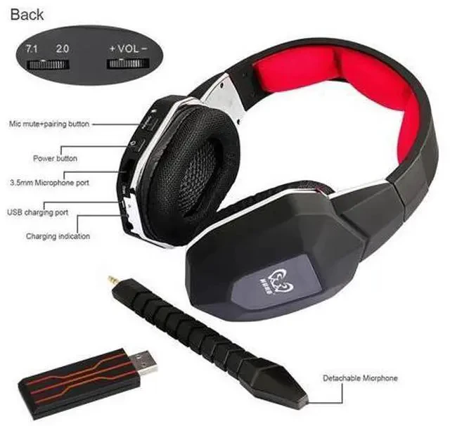 Alt view image 5 of 5 - 7.1 Wireless Headset 2.4Ghz Optical Noise Canceling Stereo Gaming Game Headphones for TV,PC,PS4,Xbox,with 7.1 Surround Sound