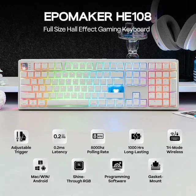 Alt view image 2 of 7 - HE108 Wireless Gaming Keyboard+NEX Pro Wireless Gaming Mouse with RGB Charging Dock