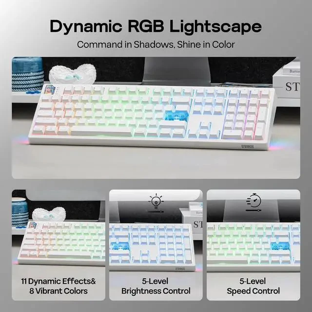 Alt view image 4 of 7 - HE108 Wireless Gaming Keyboard+NEX Pro Wireless Gaming Mouse with RGB Charging Dock