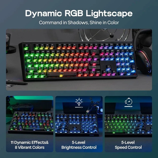 Alt view image 4 of 7 - HE108 Wireless Gaming Keyboard+NEX Pro Wireless Gaming Mouse with RGB Charging Dock