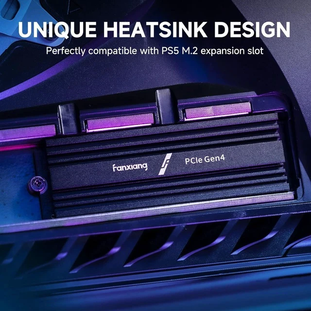 Alt view image 4 of 5 - 1TB NVMe Internal Gaming SSD for PS5 with Heatsink, Up to 7000MB/s M.2 SSD PCIe Gen 4 SSD Storage Expansion Compatible with PS5, Internal Solid State Drive for Gamers, Professionals, Creators
