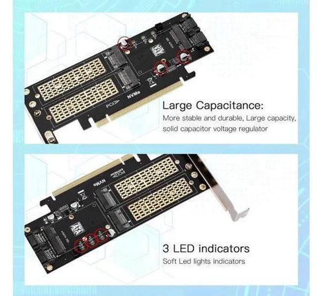 Alt view image 3 of 3 - 3 in 1 NGFF and MSATA SSD Adapter Card,M.2 NVME to PCIE/M.2 SATA SSD to SATA III/MSATA to SATA Adapter for 2280/2260
