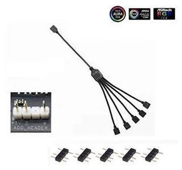 Alt view image 4 of 6 - Master 1-to-5 ARGB Splitter Cable / 5V - Support 3-pin Addressable RGB - LED Sync Cable for MasterFan/MasterLiquid ARGB Series Support(ARGB 1-to-5 Splitter)