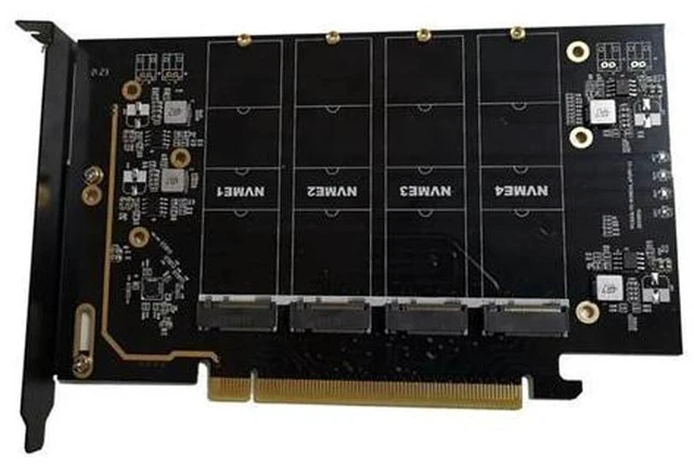 Alt view image 2 of 4 - FOR M.2 NVME to PCIe 4.0 X16 Adapter Card Supports 4 NVMe M.2 2280 Supports Bifurcation Raid