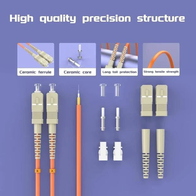 Alt view image 3 of 5 - 25Meters 82ft SC/UPC-FC/UPC Multi-Mode Fiber Optic Cable SC to FC OM1 Jumper Optical Patch Cord Duplex 62.5/125um Orange
