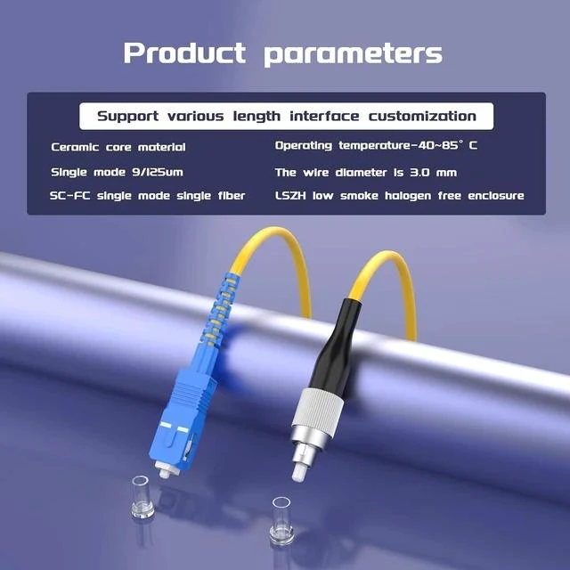 Alt view image 5 of 5 - 25Meters 82ft SC/UPC-FC/UPC Single-Mode Fiber Optic Cable SC to FC OS2 Jumper Optical Patch Cord Simplex 9/125um Yellow SC-FC