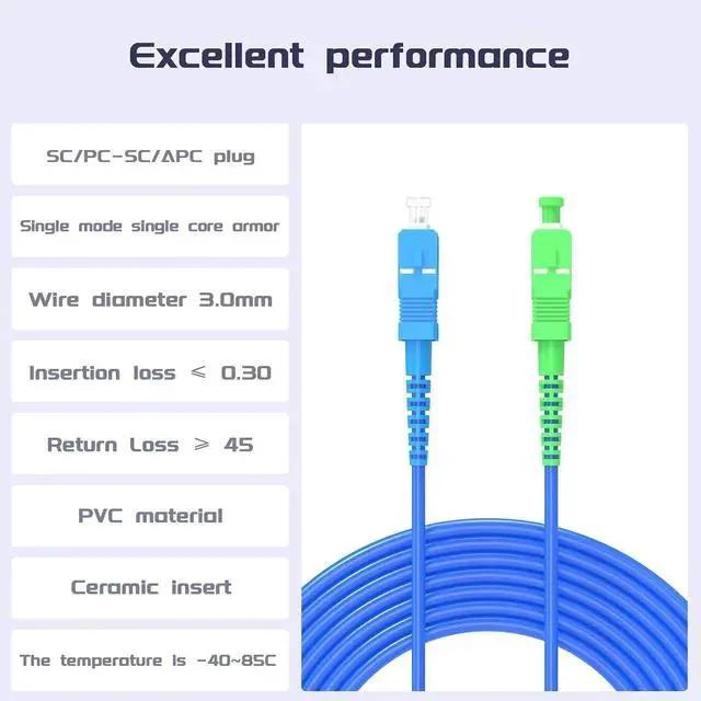 Alt view image 2 of 7 - Fiber Optic Internet Cable 10Meters/32ft Indoor Armored SC/UPC to SC/APC Fiber Patch Cable, Single Mode Fiber Jumper Simplex - 9/125m -OS1/OS2 Compatible,LSZH Blue
