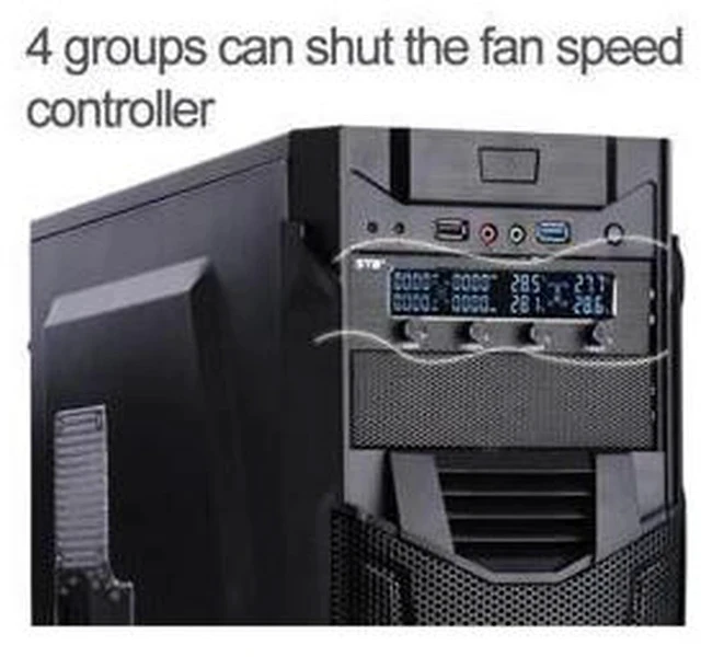 Alt view image 3 of 4 - 5.25 inch Fan Speed Controller 12V 4-channel fan speed controller drive bit CPU fan speed controller,4 channel 30W pwm temperature fan speed controller 5.25" cpu cooler fan controller Brushed alum