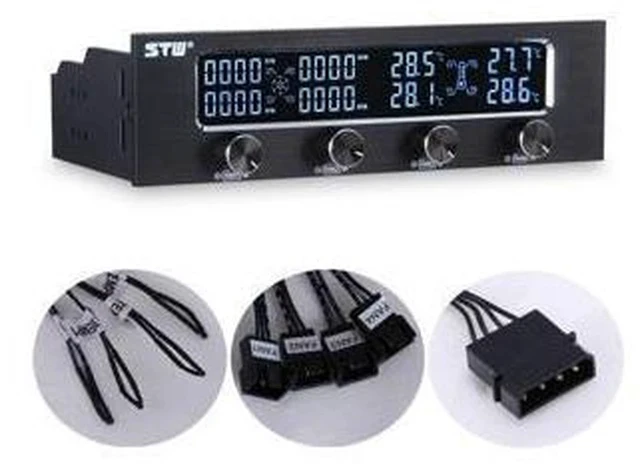 Alt view image 4 of 4 - 5.25 inch Fan Speed Controller 12V 4-channel fan speed controller drive bit CPU fan speed controller,4 channel 30W pwm temperature fan speed controller 5.25" cpu cooler fan controller Brushed alum