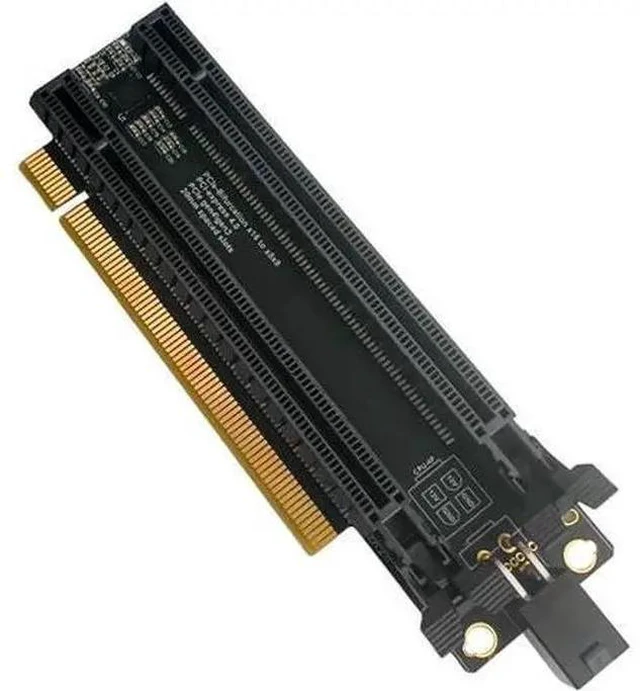 Main image of PCI-E 4.0 x16 1 to 2 Expansion Card Gen4 Split Card PCIe-Bifurcation x16 to x8x8 with 20mm Spaced Slots CPU4P Power Supply Port (+4Pin Cable)
