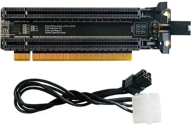 Alt view image 4 of 6 - PCI-E 4.0 x16 1 to 2 Expansion Card Gen4 Split Card PCIe-Bifurcation x16 to x8x8 with 20mm Spaced Slots CPU4P Power Supply Port (+4Pin Cable)