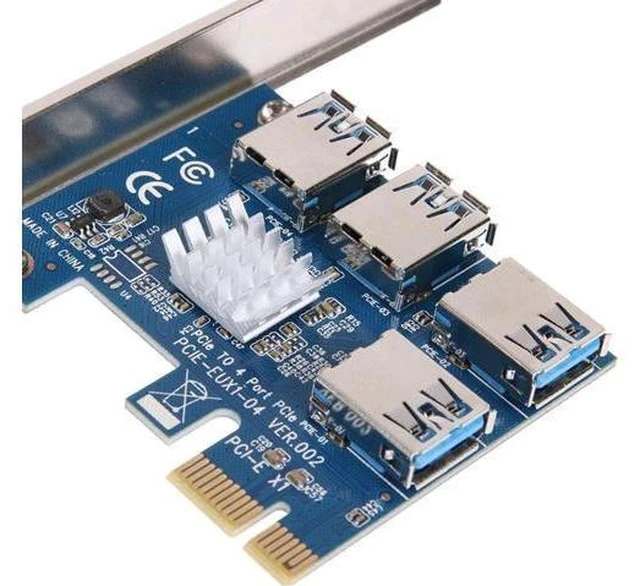Alt view image 2 of 7 - BGNing 1 to 4 PCI Express 16X Slots Riser Card PCI-E 1X to External 4 PCI-E Slot Adapter PCIe Multiplier Card USB 3.0 Mining Special Riser Card for Bitcoin Miner