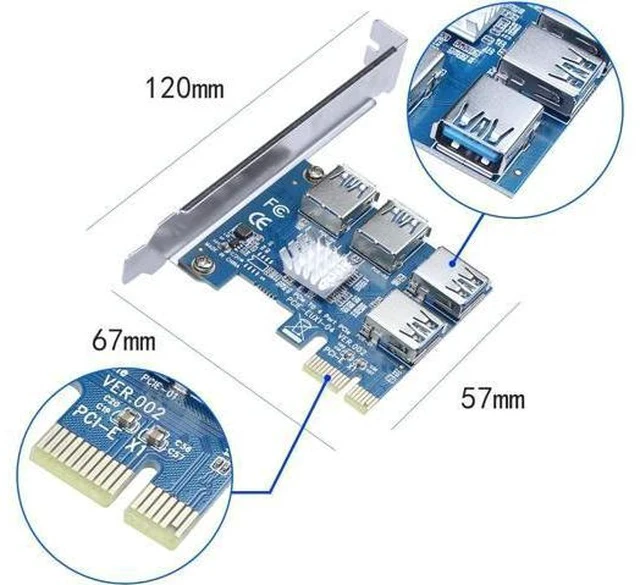 Alt view image 5 of 7 - BGNing 1 to 4 PCI Express 16X Slots Riser Card PCI-E 1X to External 4 PCI-E Slot Adapter PCIe Multiplier Card USB 3.0 Mining Special Riser Card for Bitcoin Miner