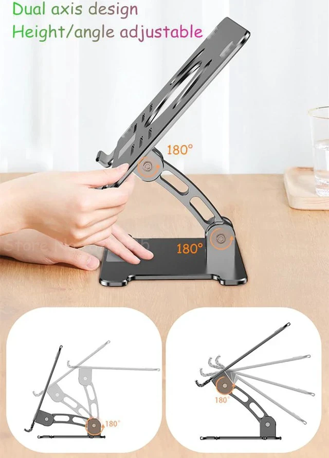 Alt view image 2 of 5 - Aluminum Desktop Tablet Stand Dual Axis Design Height/Angle Adjustable Smartphone Holder Tablets Drawing Stand for iPhone iPad