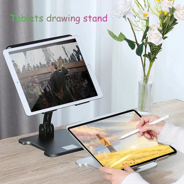Alt view image 3 of 5 - Aluminum Desktop Tablet Stand Dual Axis Design Height/Angle Adjustable Smartphone Holder Tablets Drawing Stand for iPhone iPad