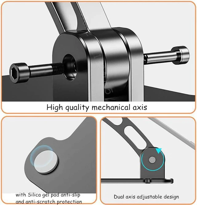 Alt view image 5 of 5 - Aluminum Desktop Tablet Stand Dual Axis Design Height/Angle Adjustable Smartphone Holder Tablets Drawing Stand for iPhone iPad