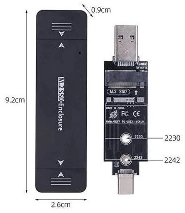 Alt view image 2 of 5 - NFHK Combo Type-C & USB3.0 to NVME M-Key M.2 NGFF SATA SSD PCBA Case 2230/2242mm Adapter RTL9210B Chipset