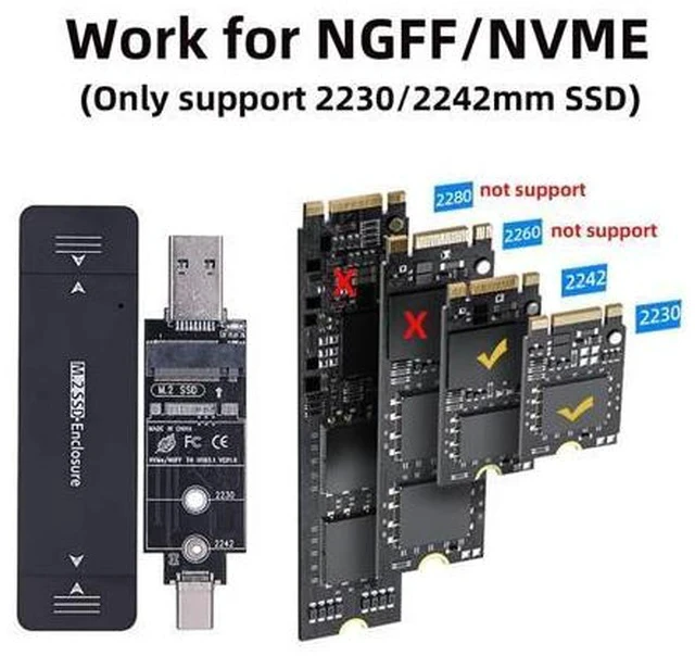Alt view image 4 of 5 - NFHK Combo Type-C & USB3.0 to NVME M-Key M.2 NGFF SATA SSD PCBA Case 2230/2242mm Adapter RTL9210B Chipset